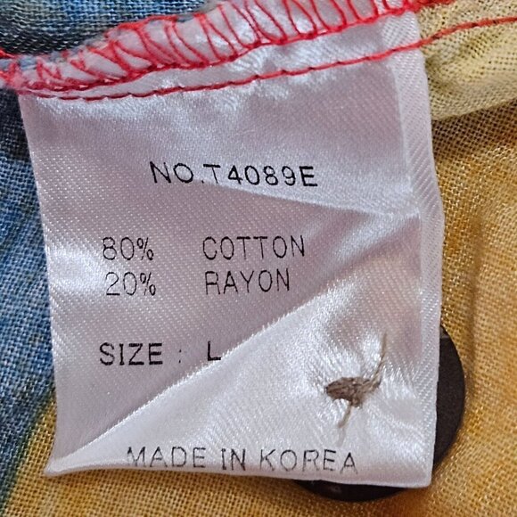 TERRA SJ Apparel Patchwork Multicolor Button Shirt Ruffle Collar Tunic Large - Picture 11 of 13